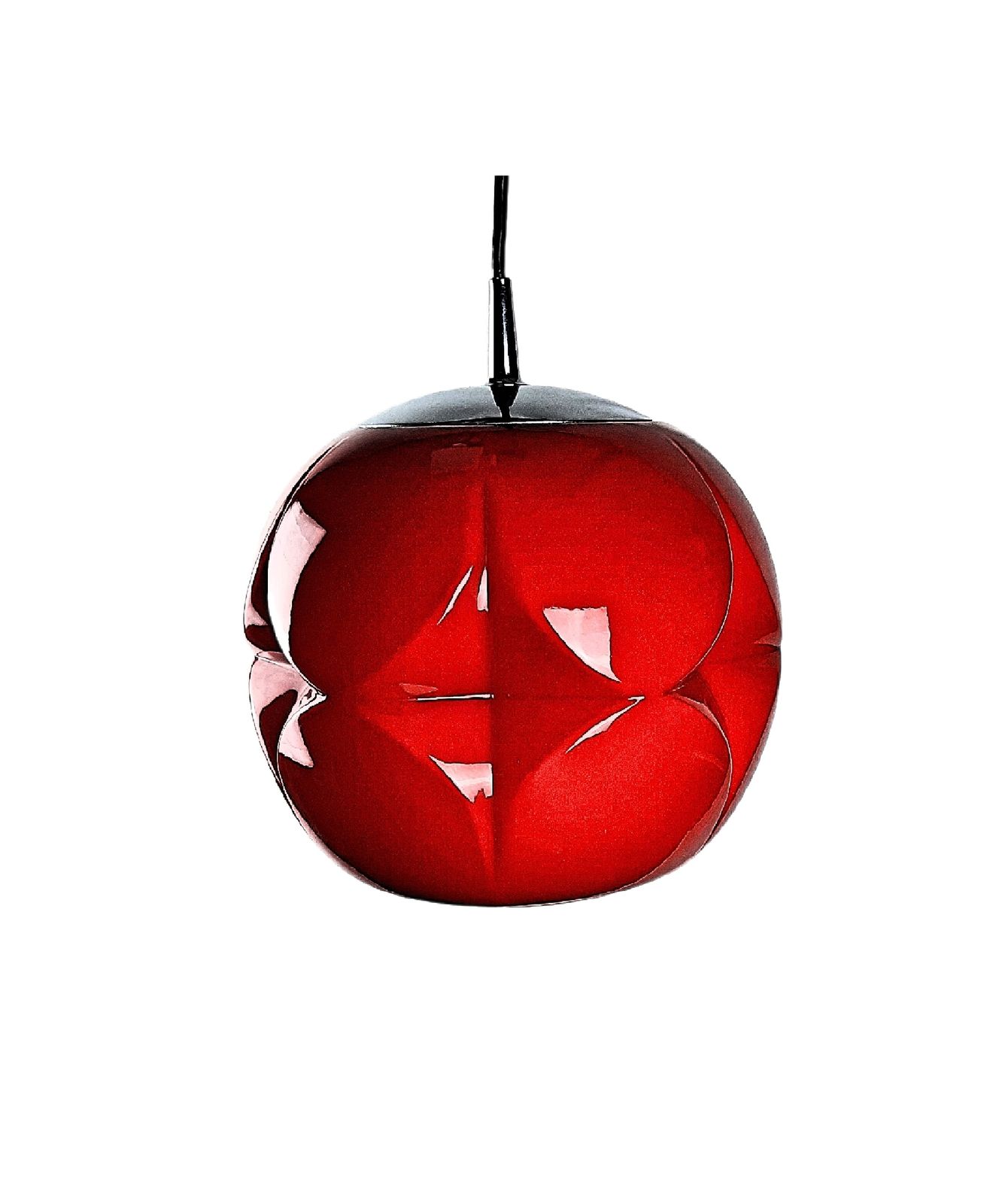 Mid Century Modern Pendant Light Peill & Putzier Red Cherry Tinted Glass Germany 1960s photo for sale
