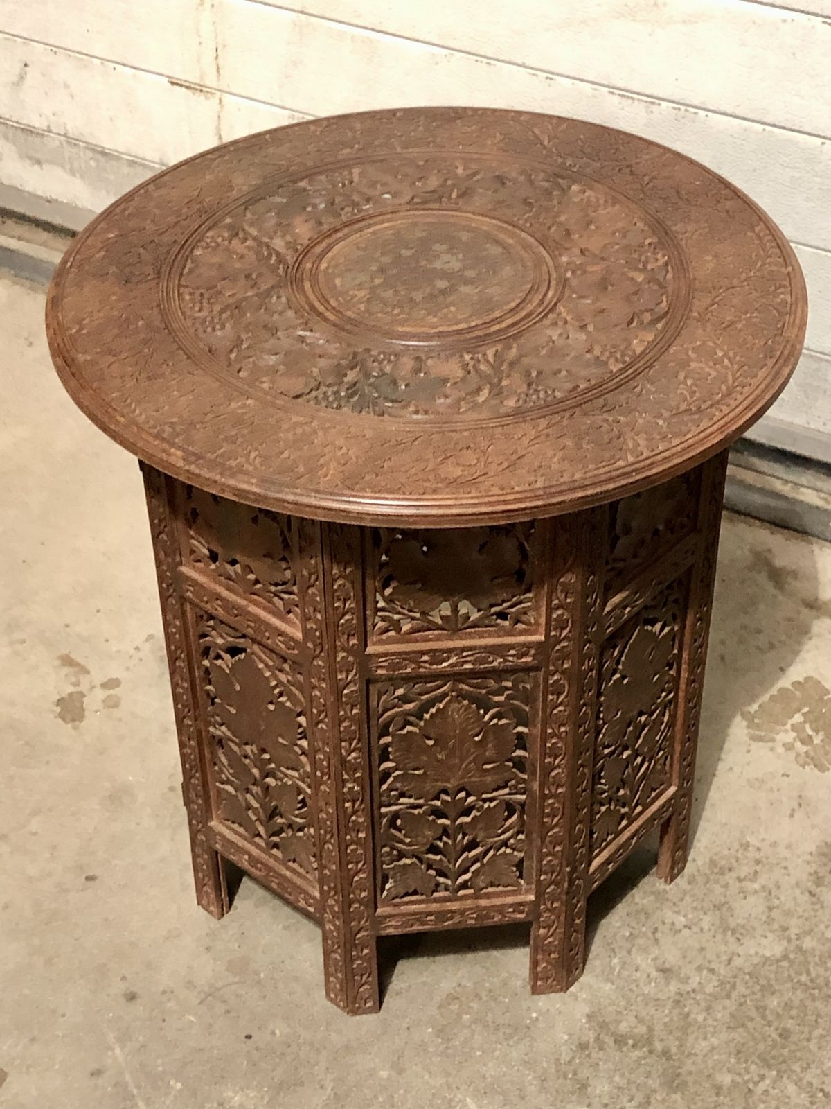 Handsome Vintage Indian Carved Hardwood Occasional Table photo vinterior