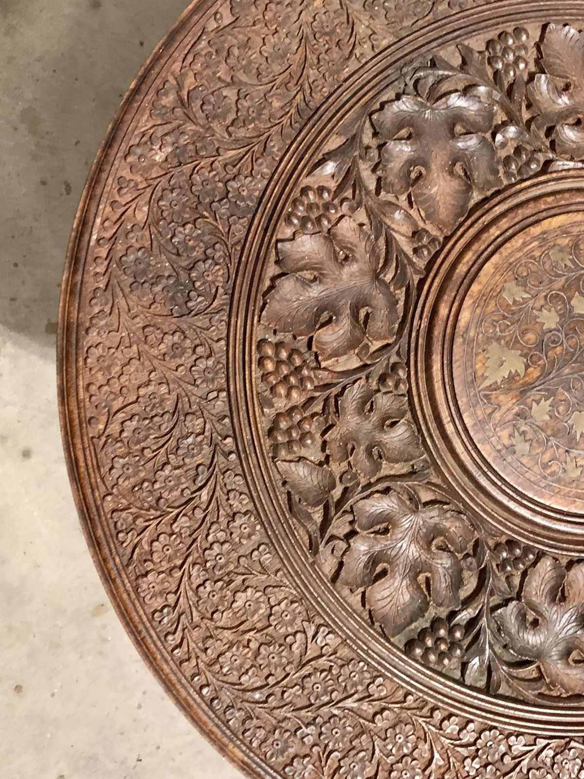 photo furniture Handsome Vintage Indian Carved Hardwood Occasional Table