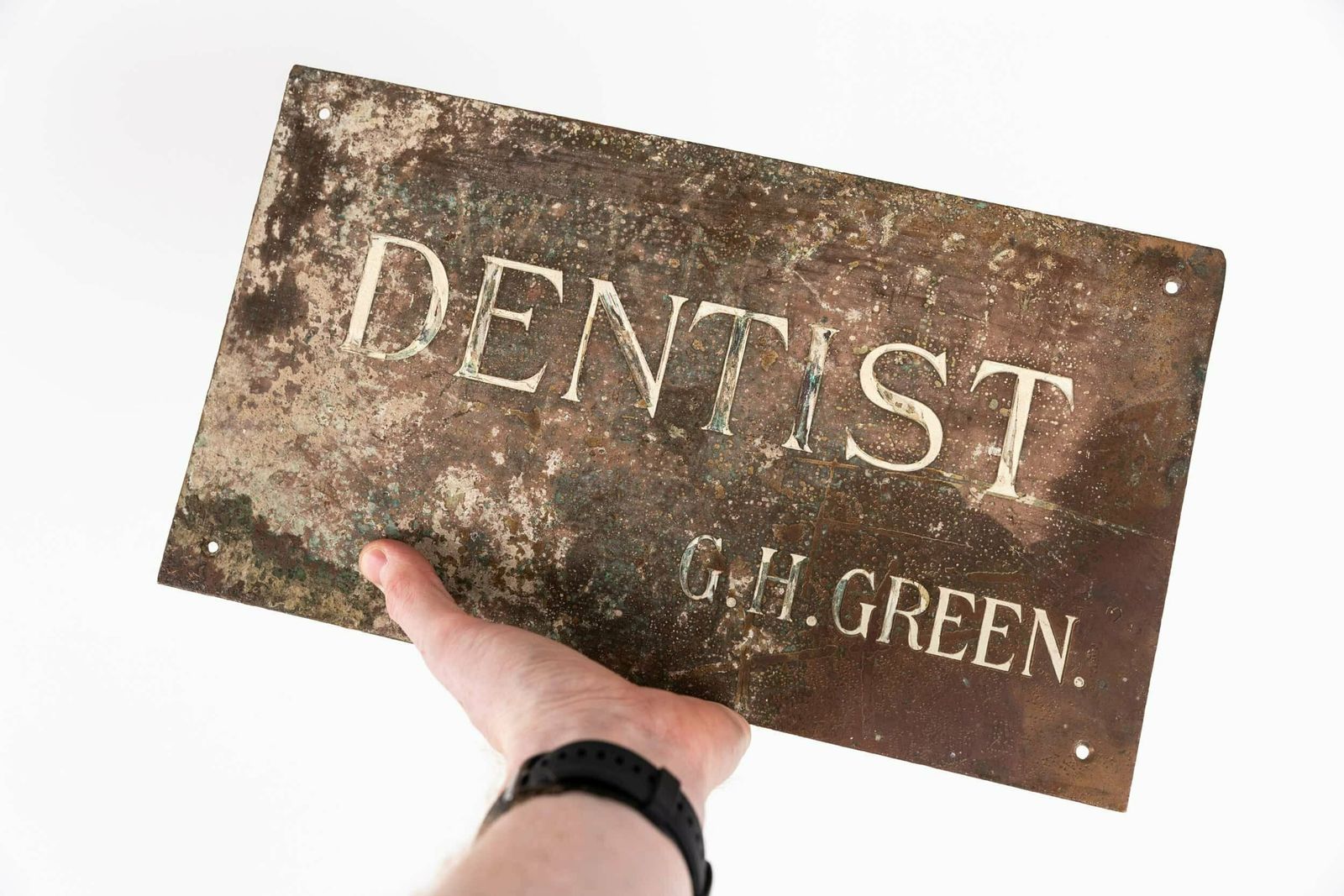Antique Brass Inlaid Dentist Sign photo furniture