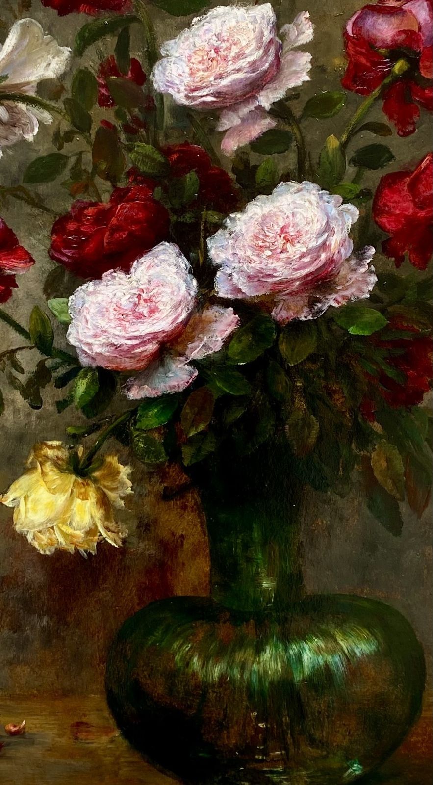 'Various Colourful Roses In A Glass Vase' By F. Clairval photo furniture