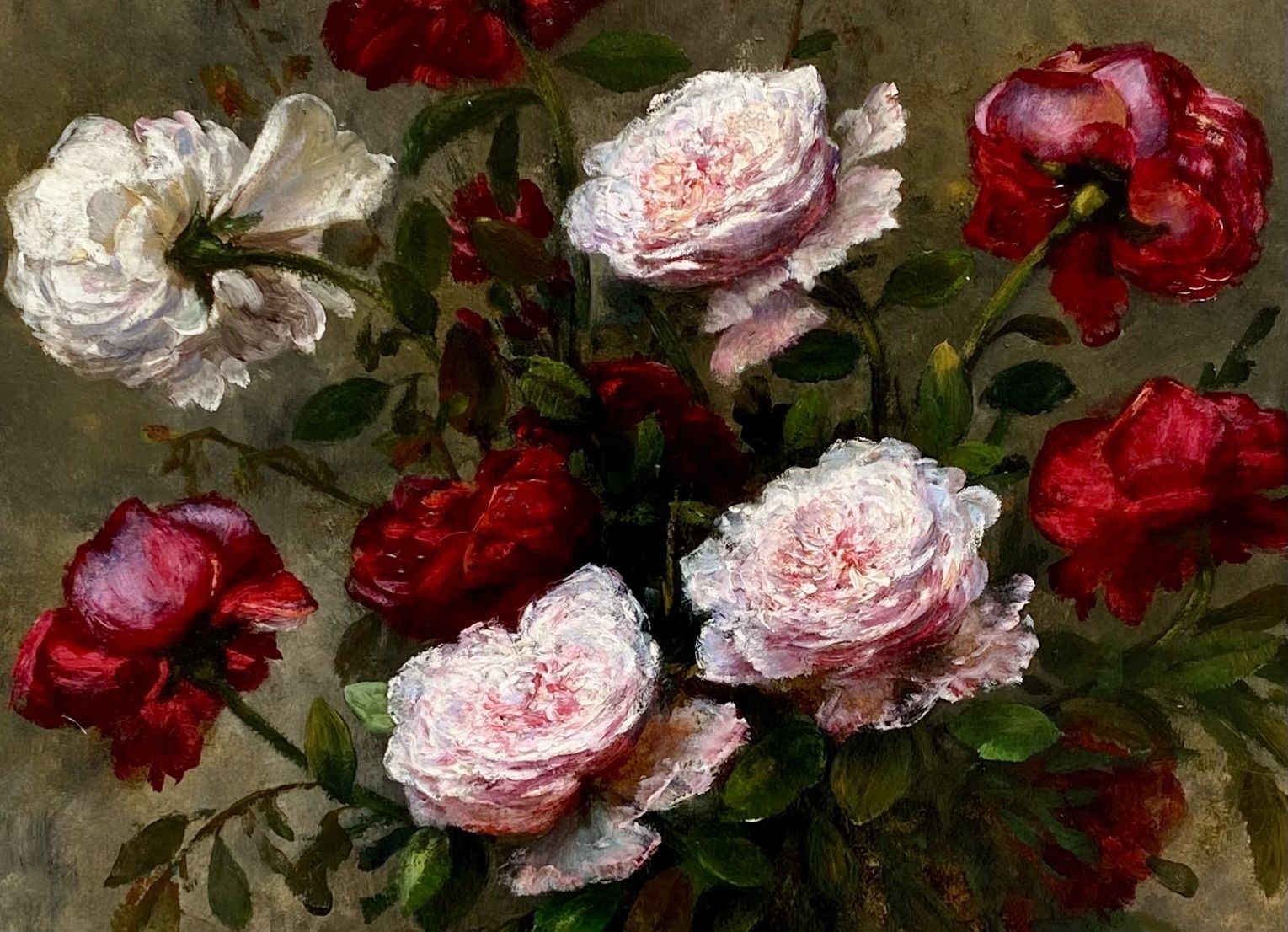 'Various Colourful Roses In A Glass Vase' By F. Clairval photo Art