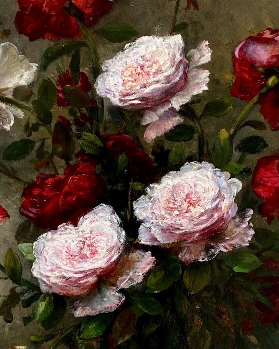 photo for sale 'Various Colourful Roses In A Glass Vase' By F. Clairval