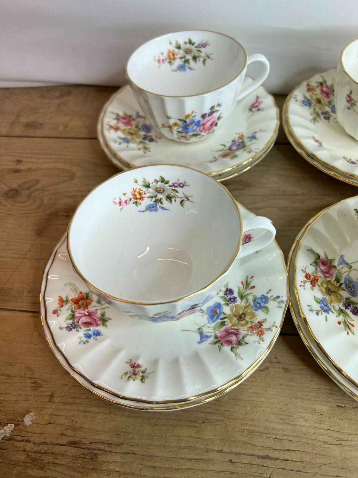 Set Of 4 Royal Worcester Roanoake Floral Trio's Pattern No Z2827 Good Condition photo for sale