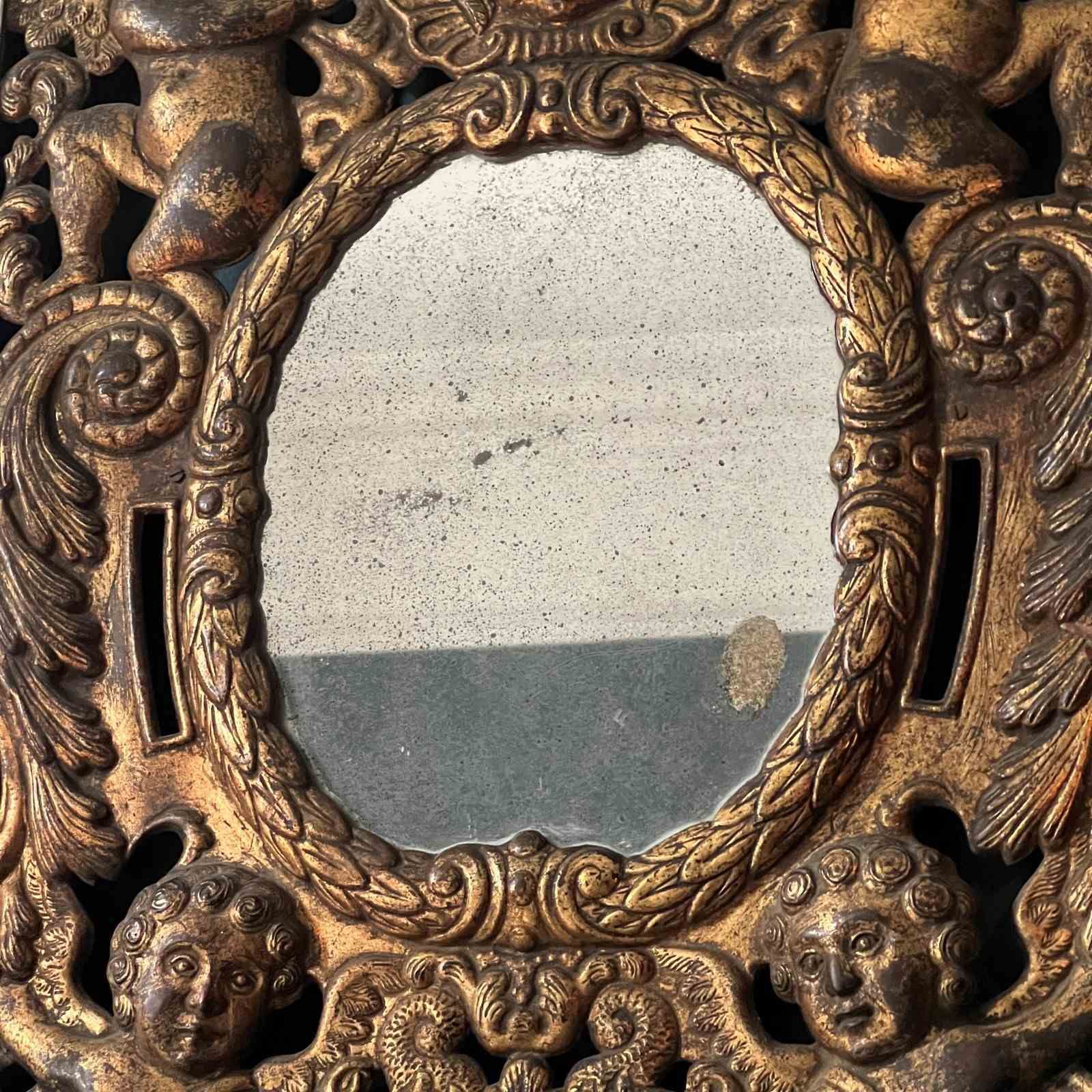 Rare Antique Venetian Girandole Mirror With Putti & Laurel Leaf Frame photo for sale