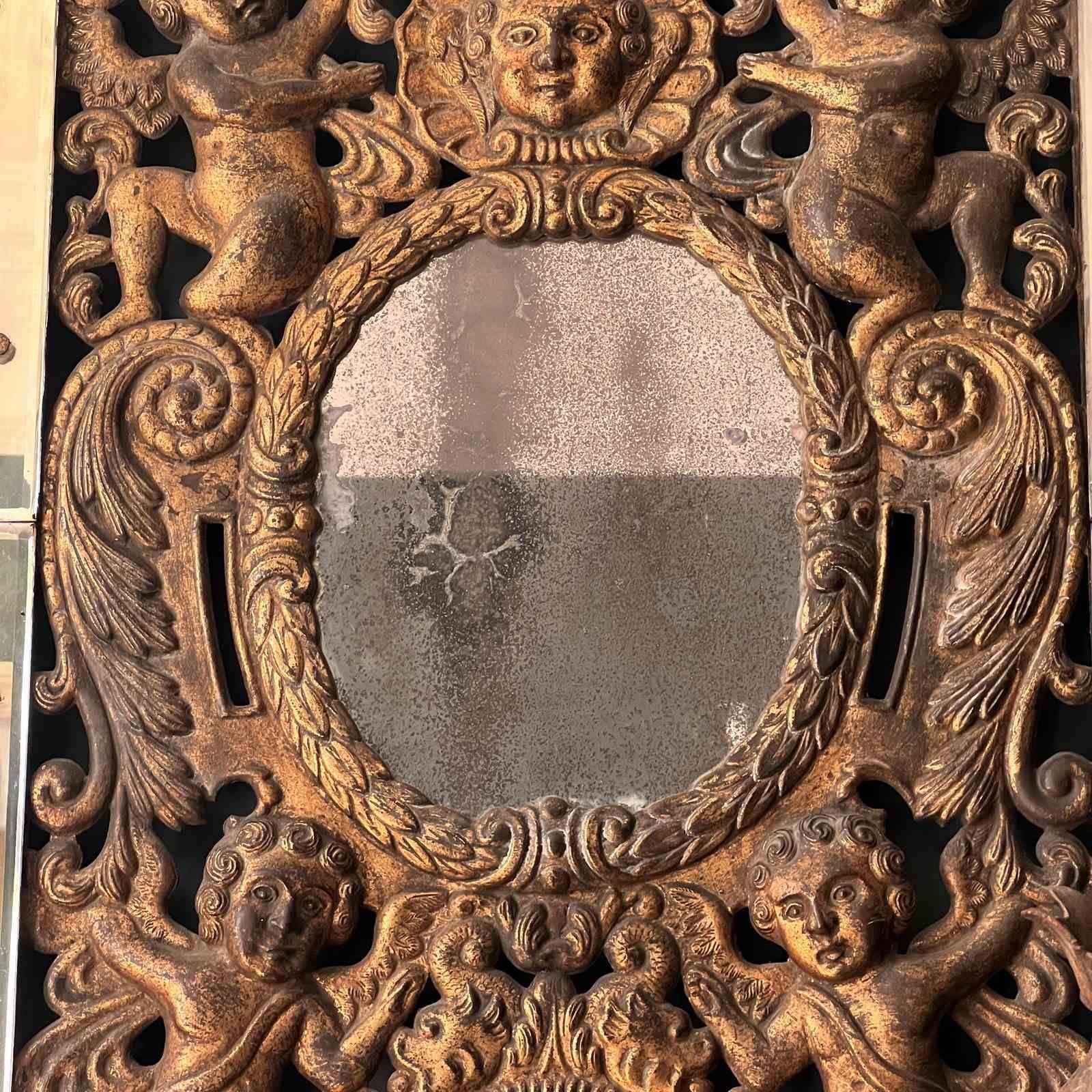 Rare Antique Venetian Girandole Mirror With Putti & Laurel Leaf Frame photo vintage