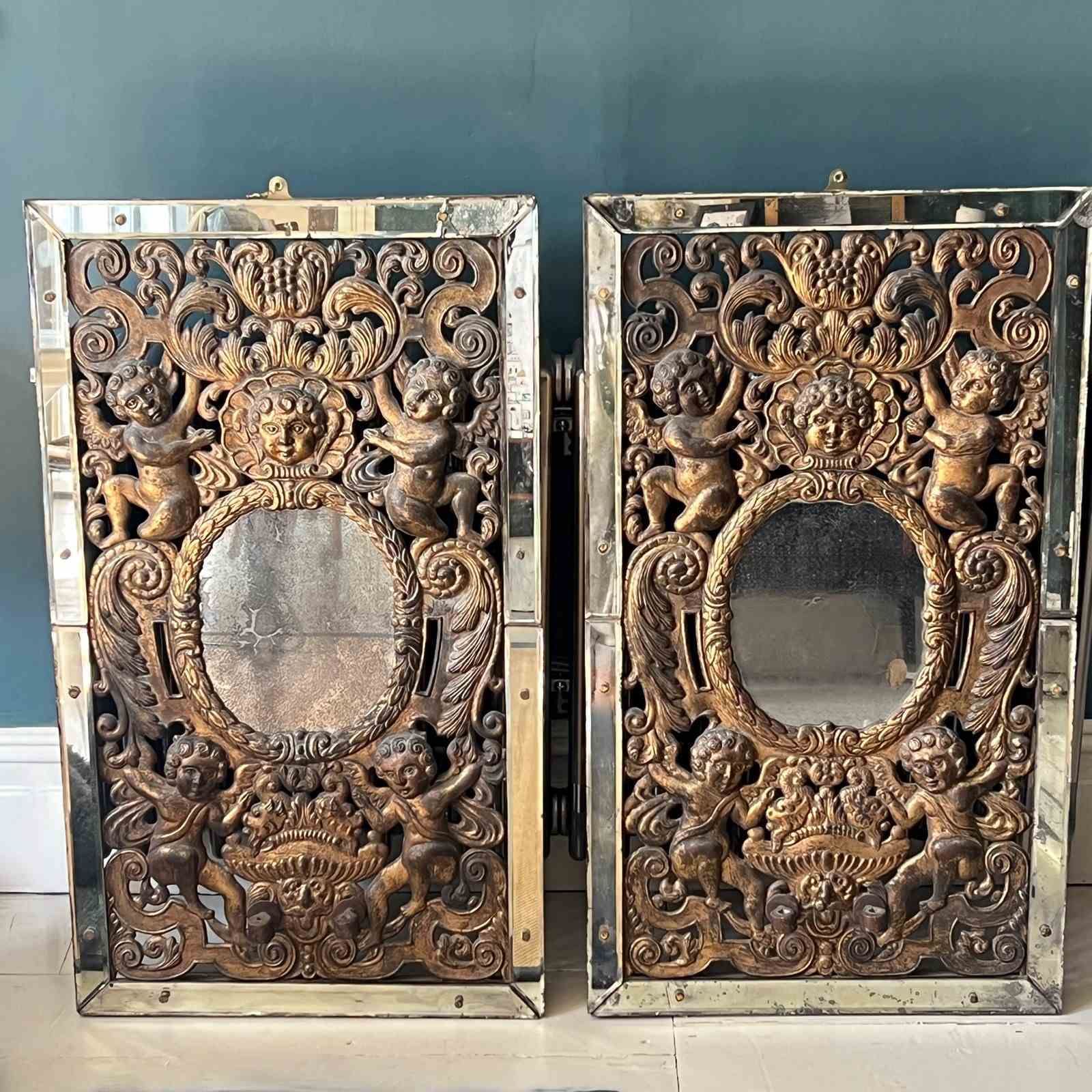 photo for sale Rare Antique Venetian Girandole Mirror With Putti & Laurel Leaf Frame