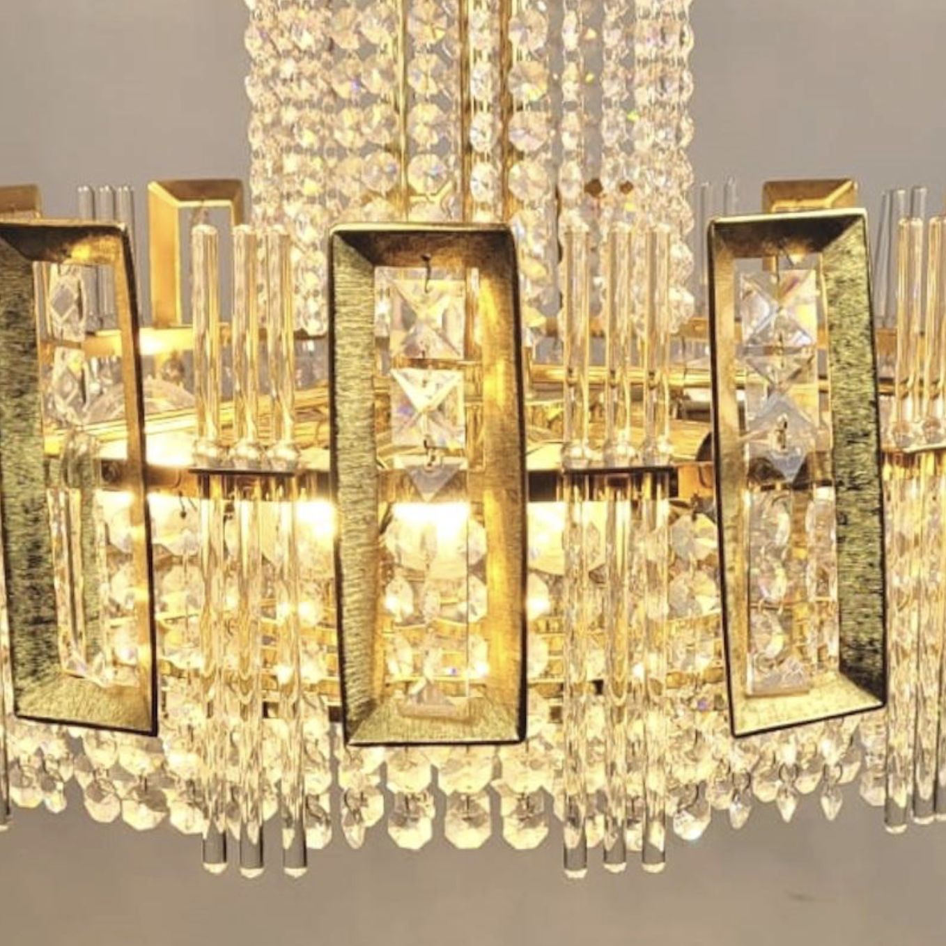 Chandelier In Gilded Brass And Glass Garlands – 12 Lights photo for sale
