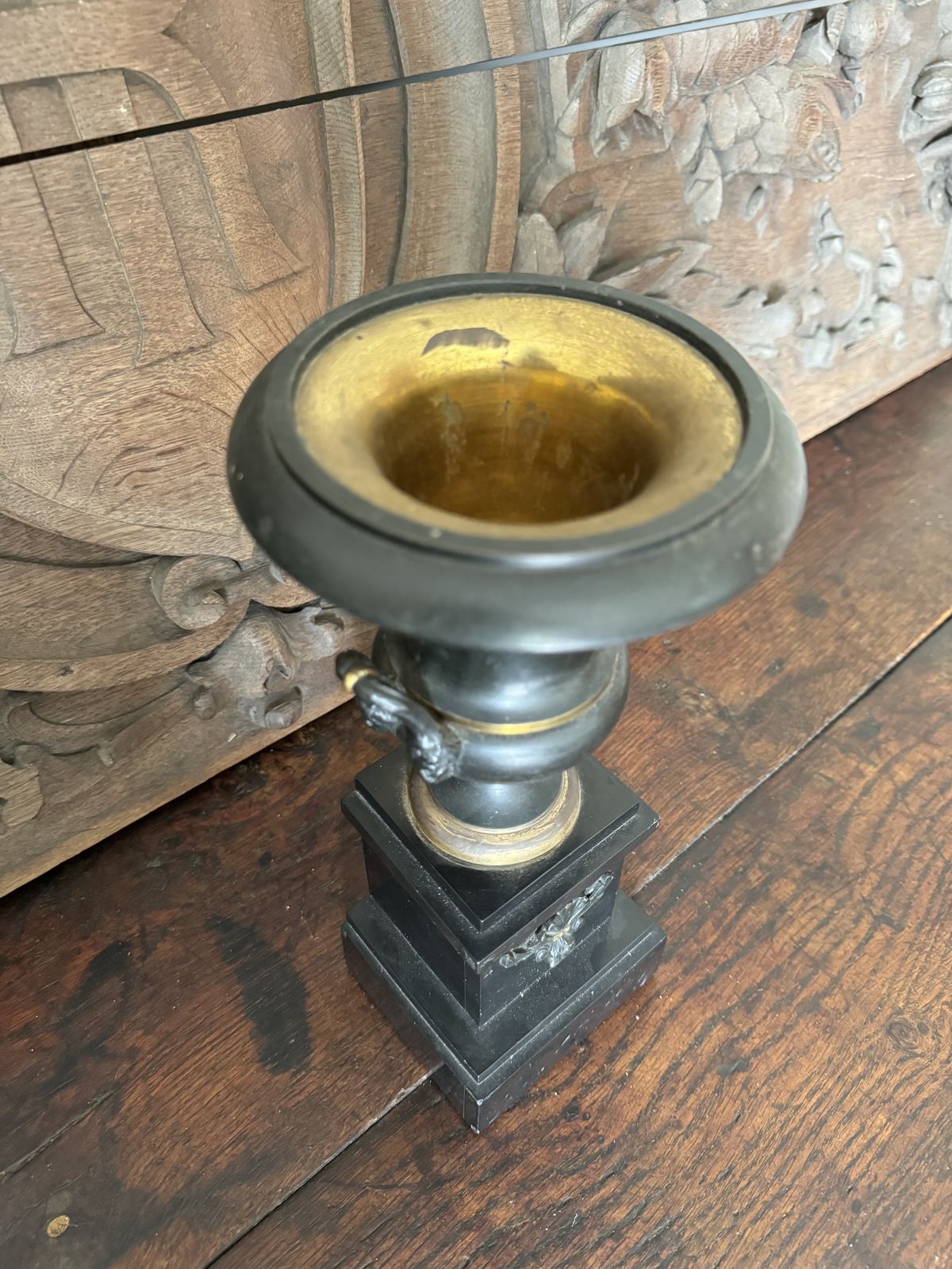 19th Century Grand Tour Patinated Garniture. Mounted On Slate Pillar photo furniture
