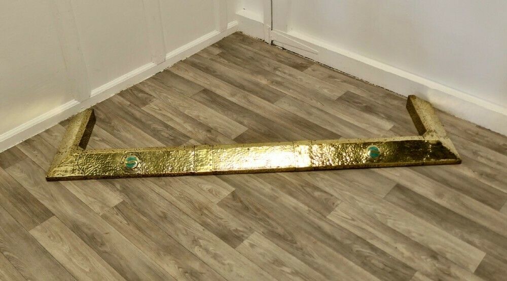Antique Arts And Crafts Brass Fender, Green Cabochon photo furniture