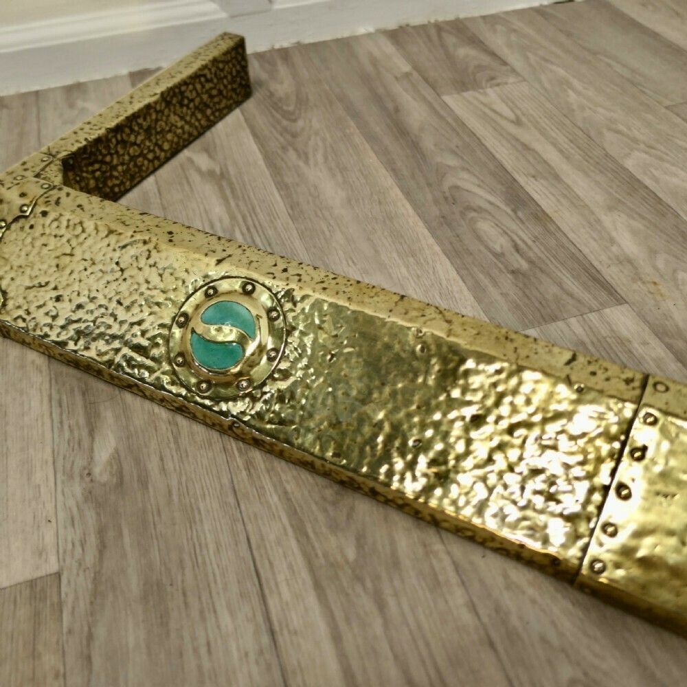 Antique Arts And Crafts Brass Fender, Green Cabochon photo buy
