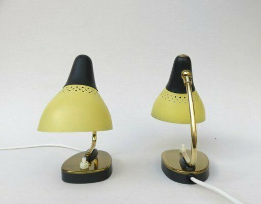 Small Mid Century Table Lamps In Brass Lacquered In Yellow And Black, Germany, 1950s, Set Of 2 photo for sale