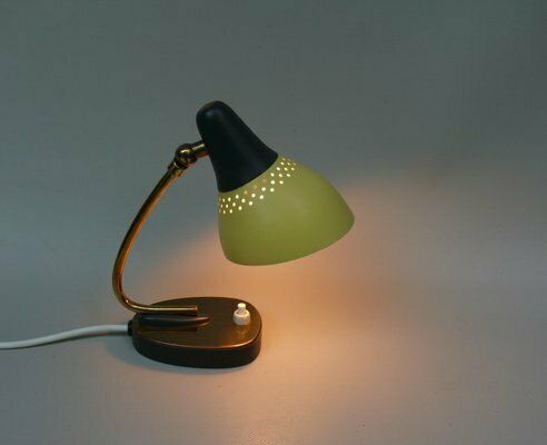 Lighting Small Mid Century Table Lamps In Brass Lacquered In Yellow And Black, Germany, 1950s, Set Of 2 photo