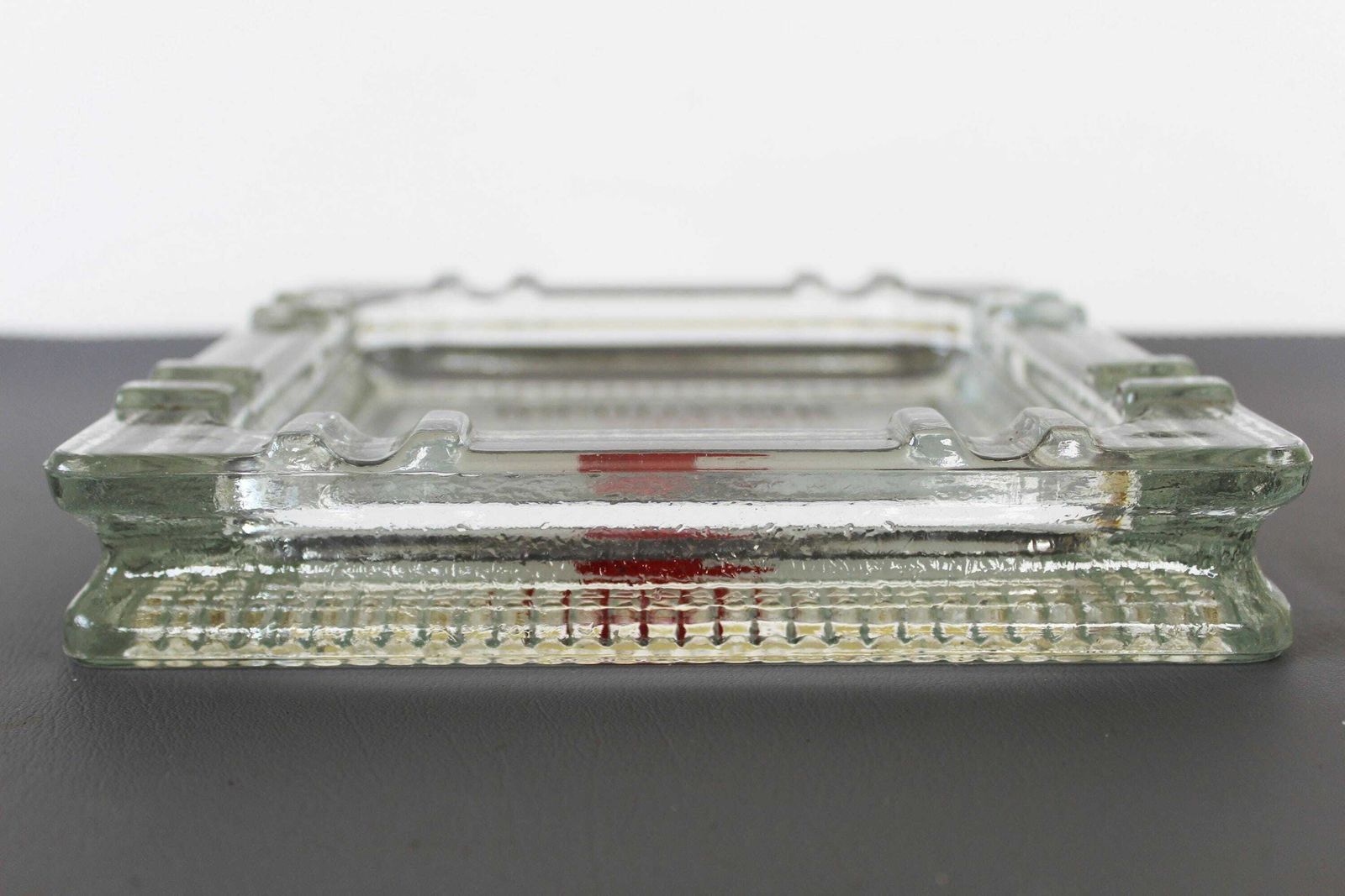 Large Heavy Vintage French Mid Century Glass Ashtray, Thick Square Glass Block, Advertisement Heating Boiler, Tobacciana Collector Mecatherm photo 80.0