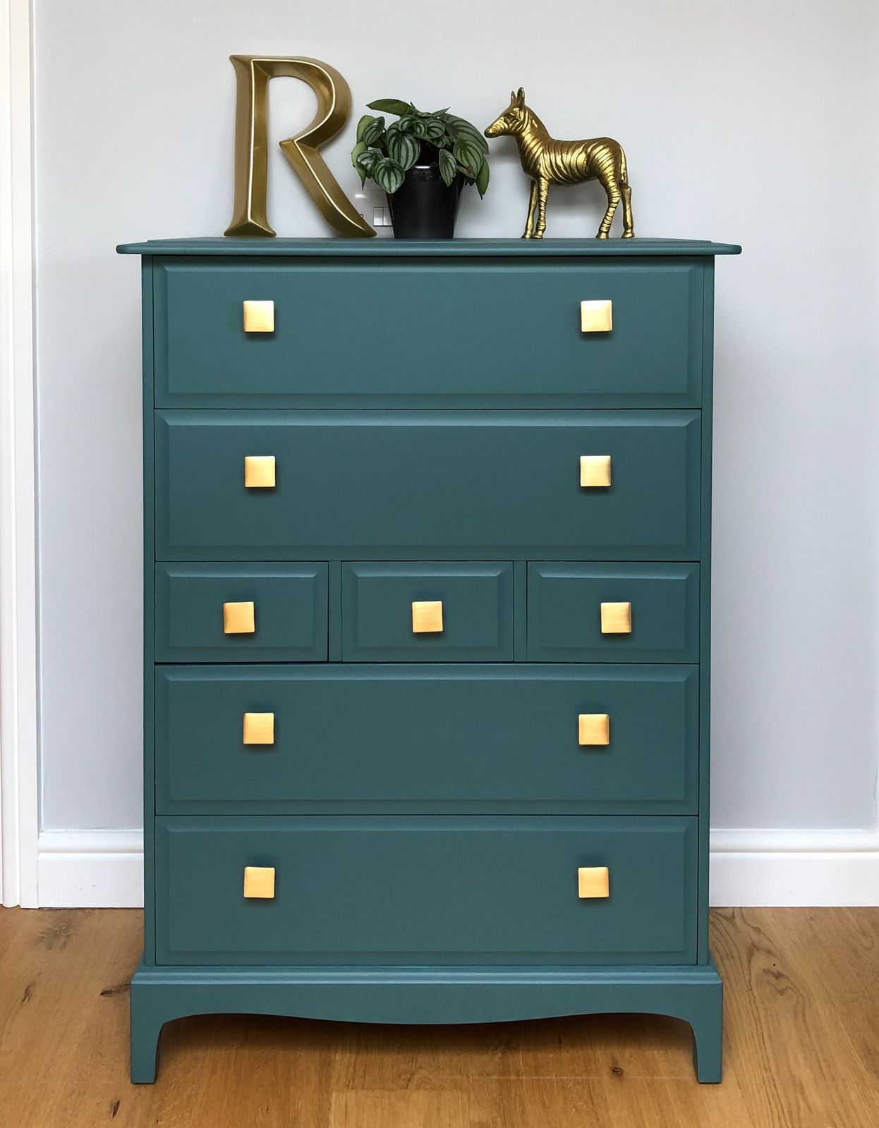 Stag Minstrel Tallboy Chest Of Drawers Painted In Green photo furniture