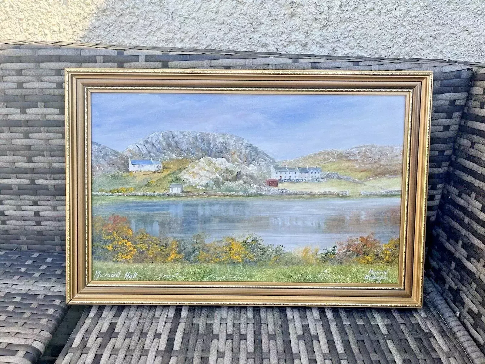 photo for sale Original Margaret Hall Oil Painting Mynydd Bodafon Gors Fawr Lake Anglesey
