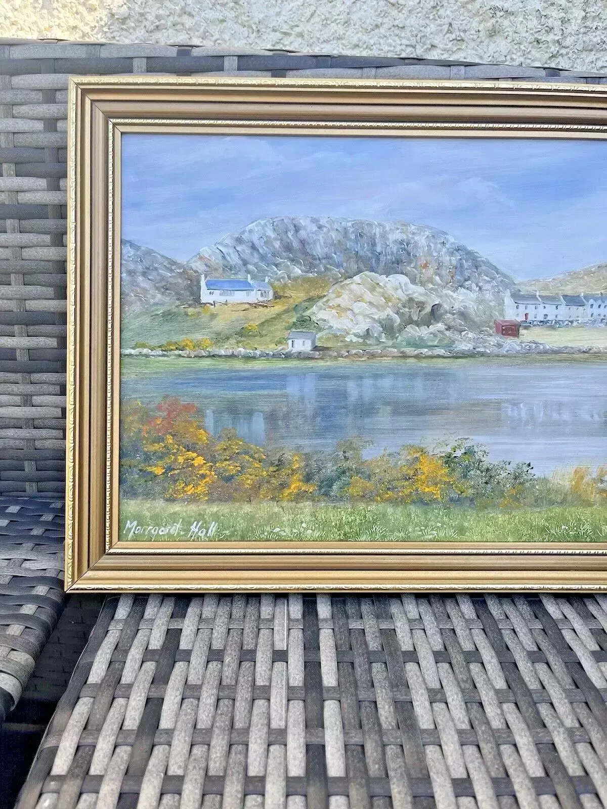 Art Original Margaret Hall Oil Painting Mynydd Bodafon Gors Fawr Lake Anglesey photo