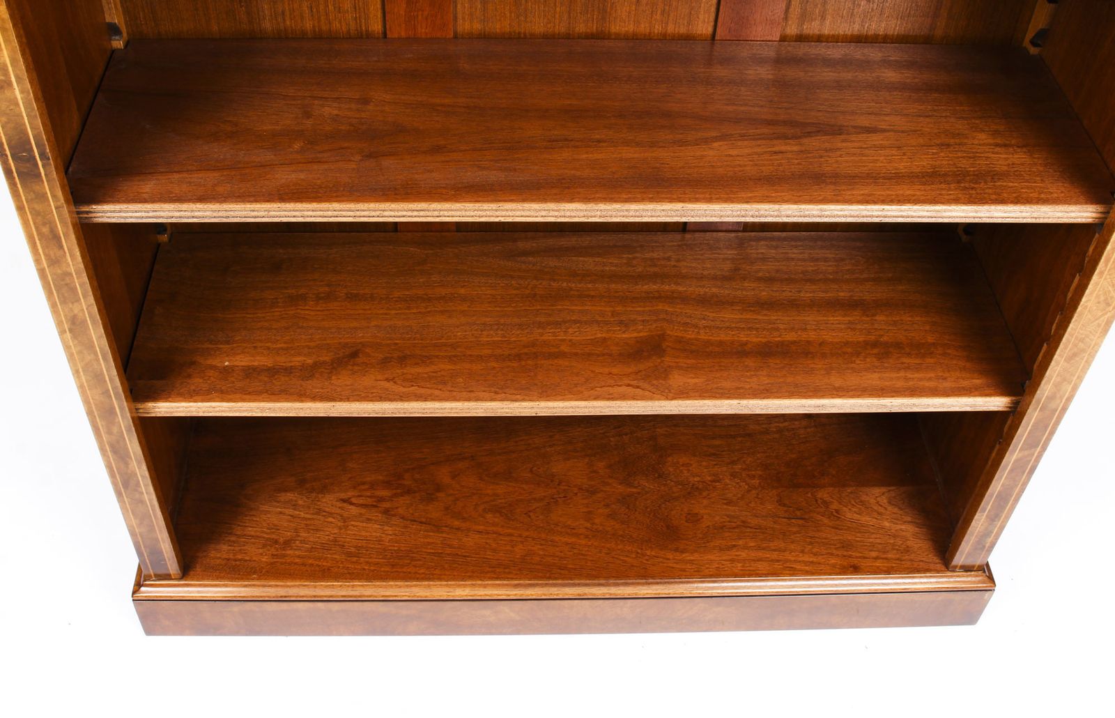 Bespoke Sheraton Revival Low Burr Walnut Open Bookcase photo buy