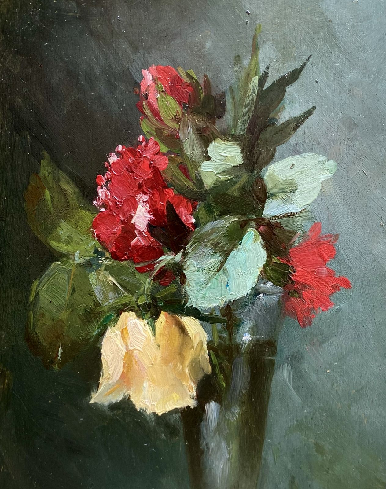 photo furniture 'Red And Yellow Roses In A Glass Vase' By Hubert Bellis ( 1831   Brussel   1902)