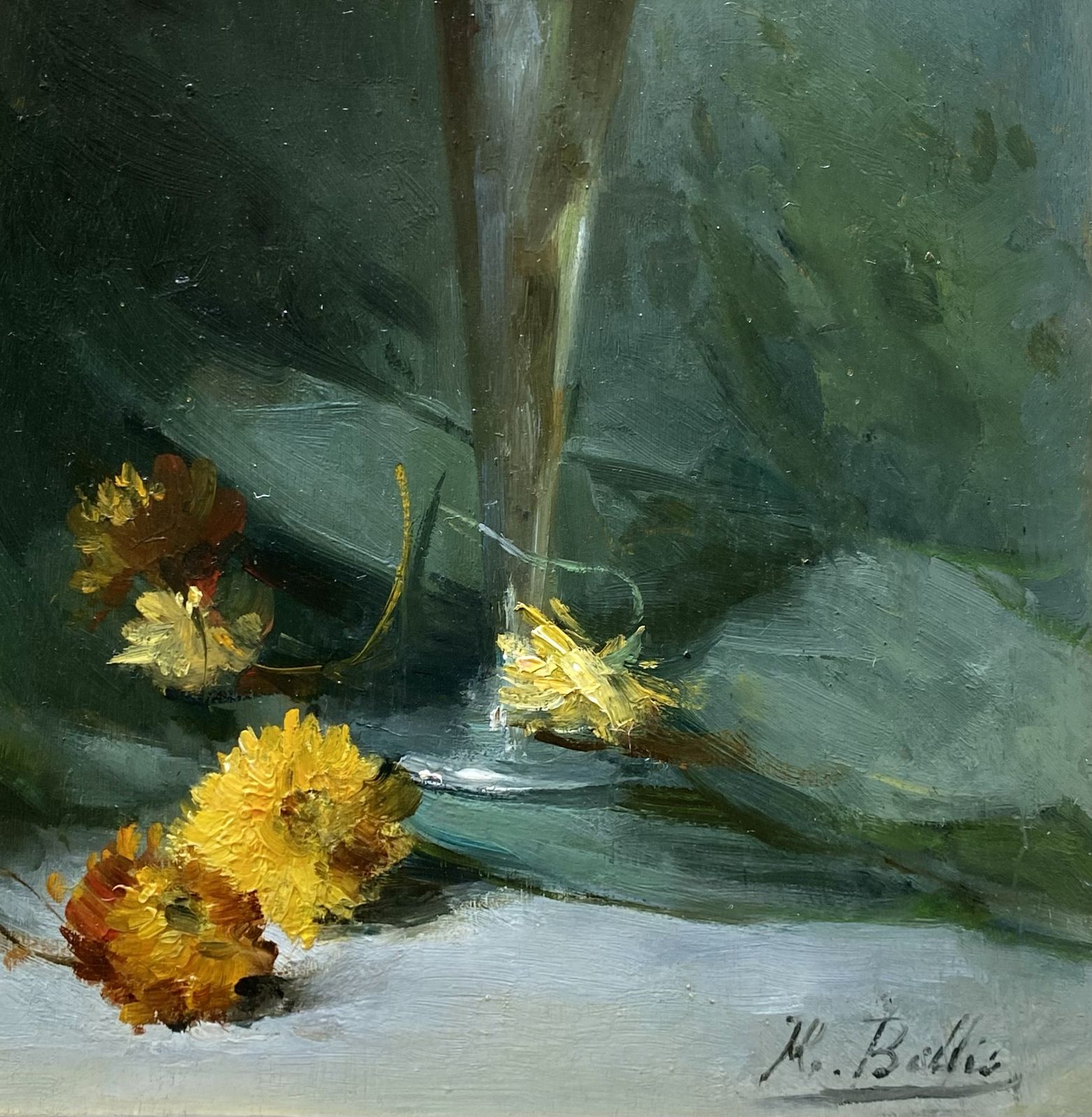 Art 'Red And Yellow Roses In A Glass Vase' By Hubert Bellis ( 1831   Brussel   1902) photo