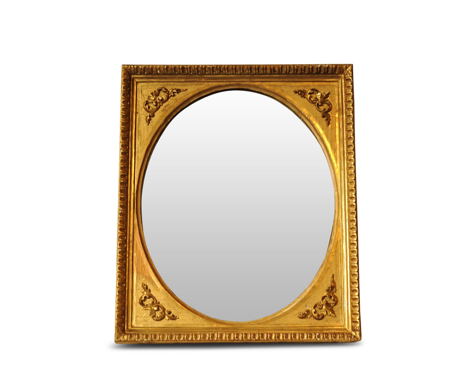18th Century Antique Baroque Plaster And Gilt Gesso Round Mirror With Relief Patterns Ol