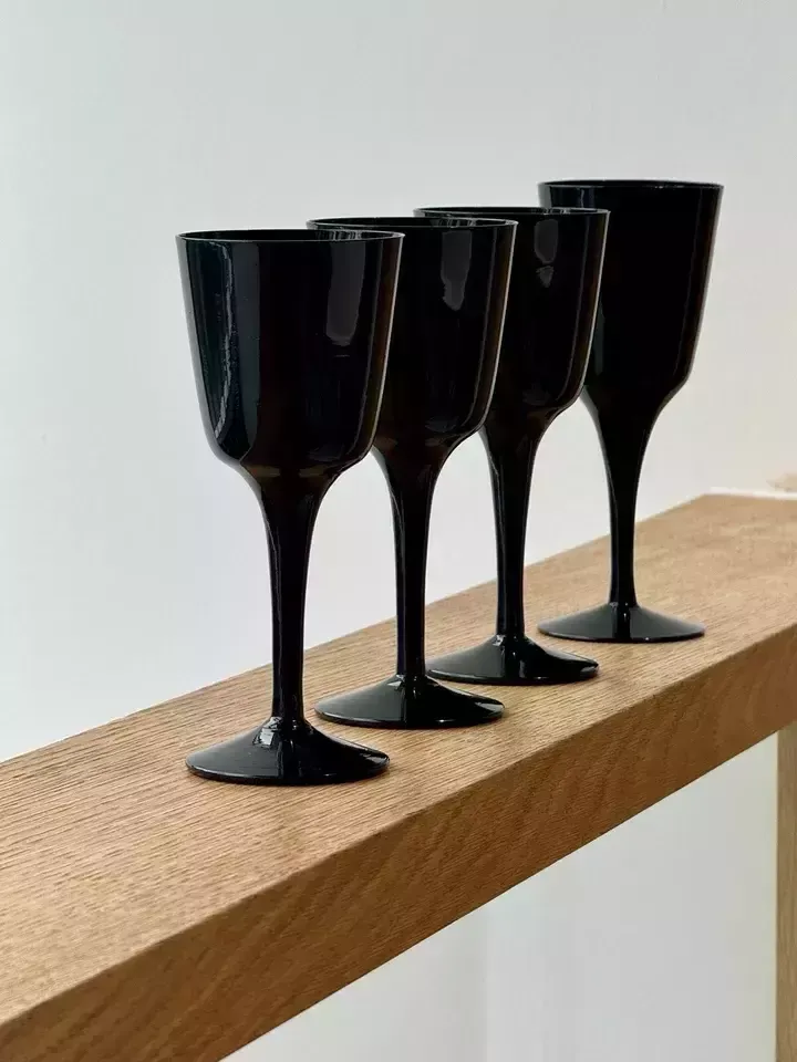 Vintage Royal Krona älghult Glasbruk Sweden Glossy Black Glass Wine Glasses photo furniture