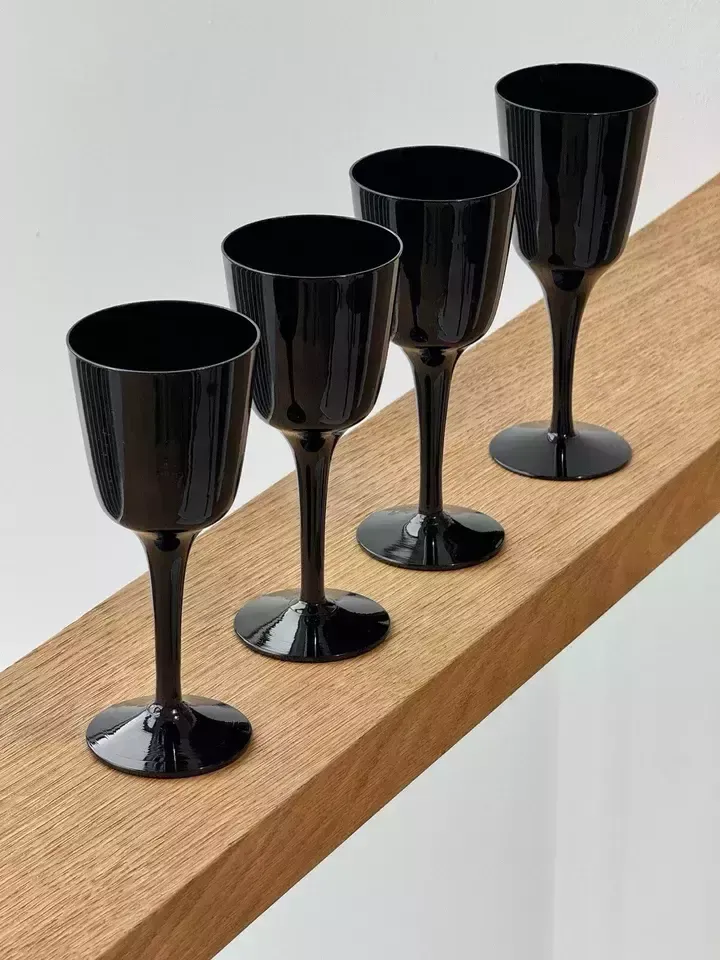 Vintage Royal Krona älghult Glasbruk Sweden Glossy Black Glass Wine Glasses photo 50.0