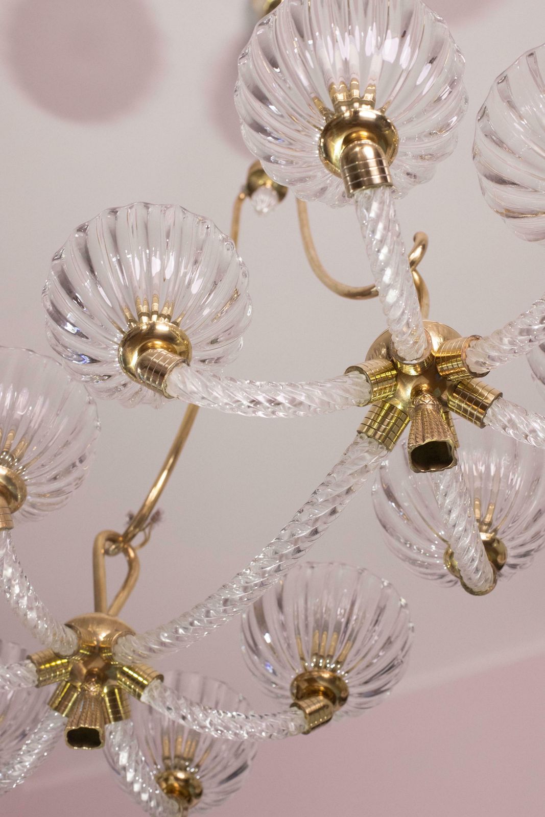 17384.0 Museal 10 Light Art Deco Murano Glass And Brass Chandelier By Ercole Barovier photo