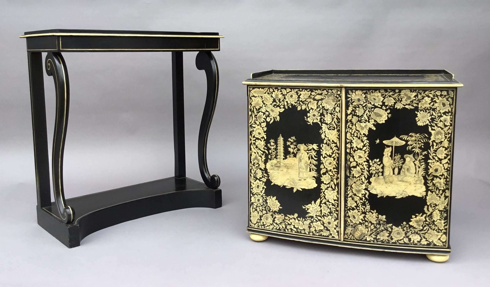 Rare Regency Chinoiserie Penwork Collectors Cabinet On Stand photo Furniture