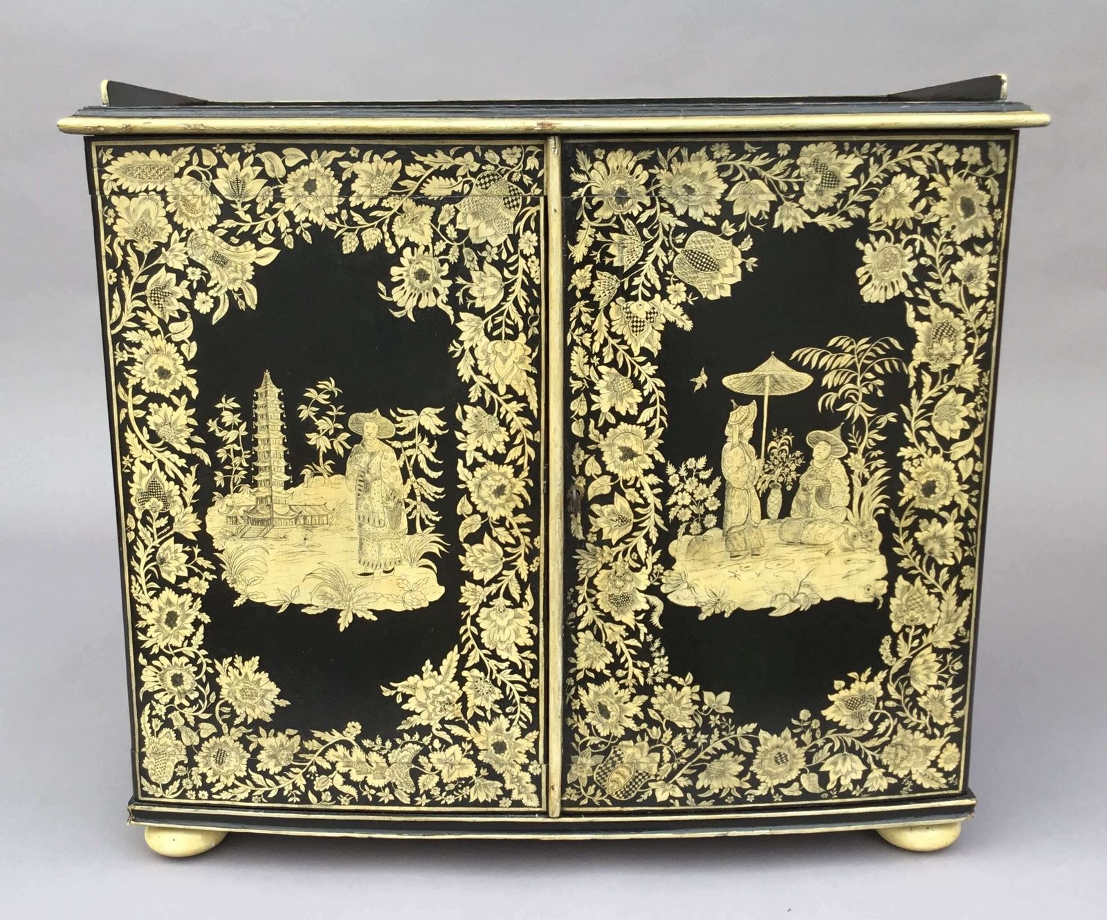 Rare Regency Chinoiserie Penwork Collectors Cabinet On Stand photo vinterior
