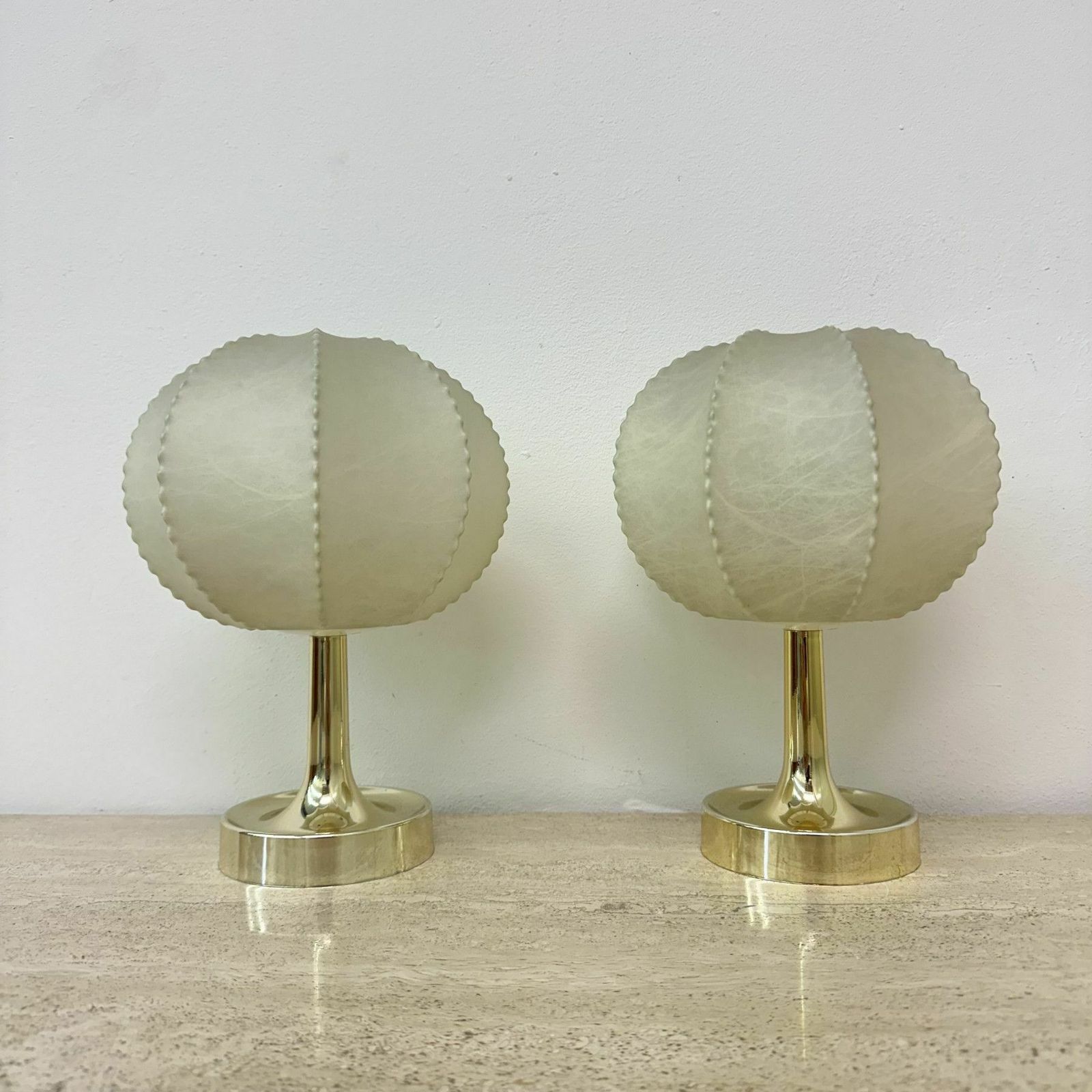Paar Cocoon Tafellampen Van Alfred Wauer Voor Goldkant, Ca. Jaren 1960