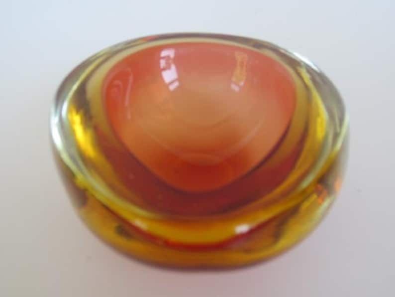 Murano Seguso Poli Sommerso Pink & Golden Amber Pear Shaped Glass Geode Bowl