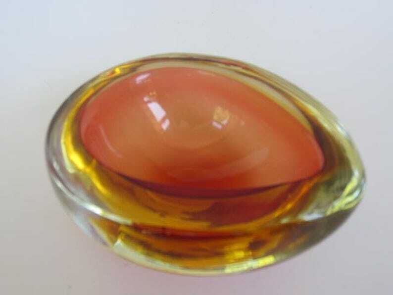 Murano Seguso Poli Sommerso Pink & Golden Amber Pear Shaped Glass Geode Bowl photo furniture