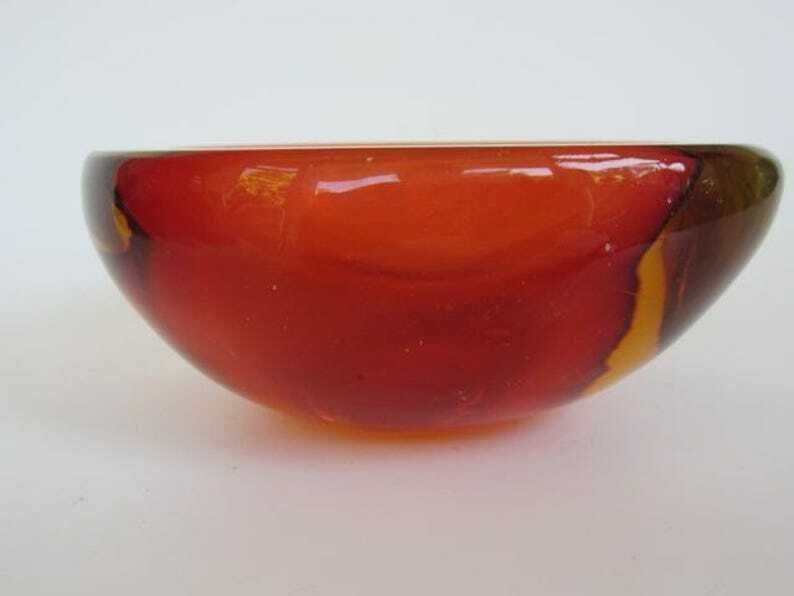 photo furniture Murano Seguso Poli Sommerso Pink & Golden Amber Pear Shaped Glass Geode Bowl