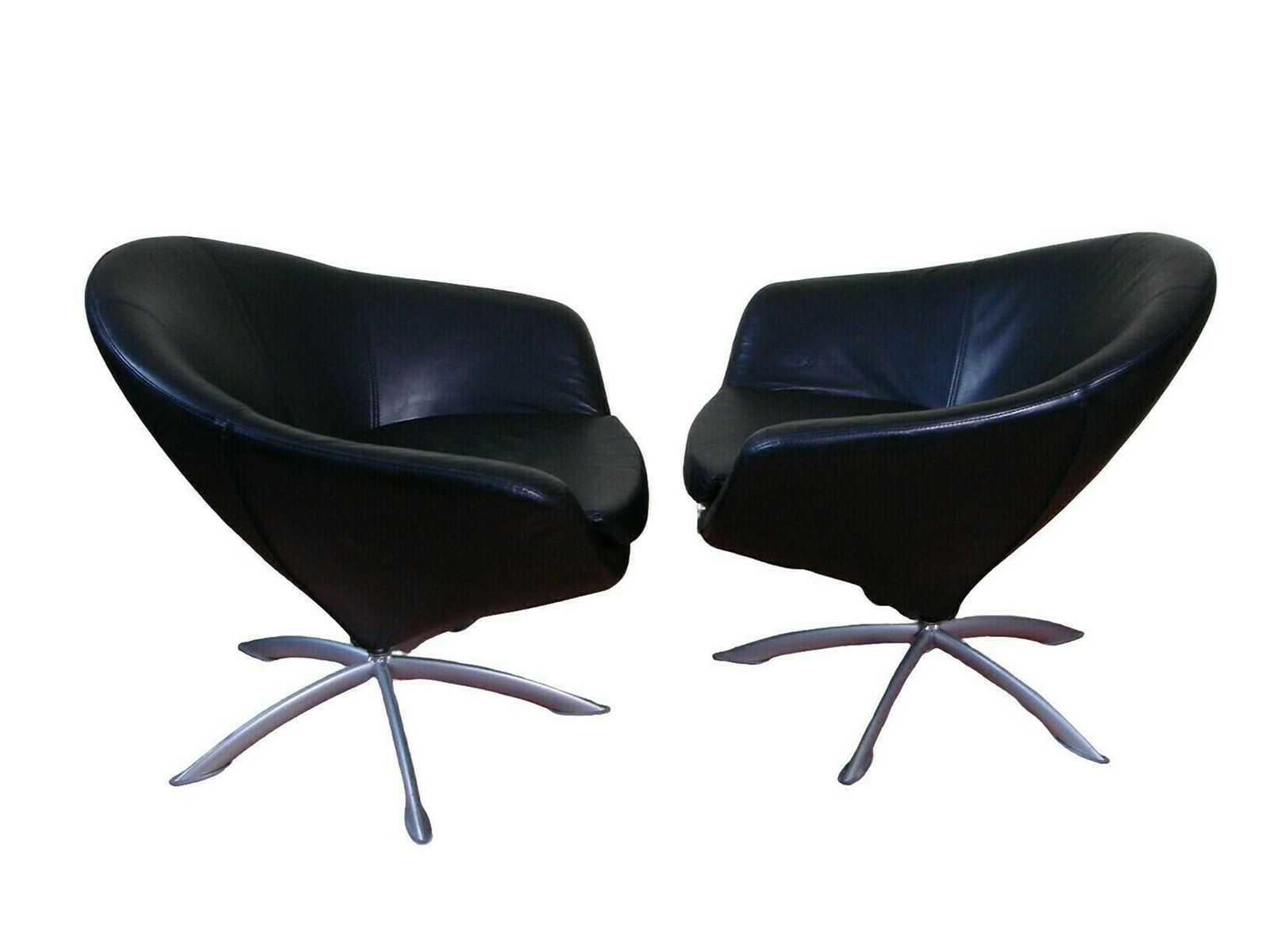 A Set Of Leather Swivel Armchairs From The 1980s. photo vintage