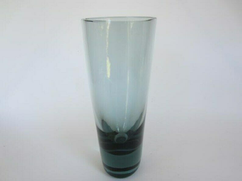 Tall Scandinavian Mid Century Holmgaard Vase Per Lütken Handmade Clear Blue photo furniture