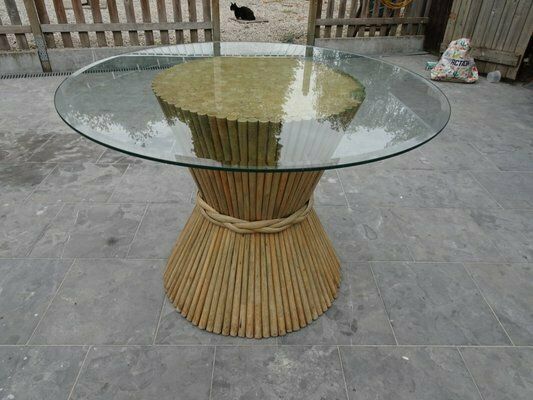 Mc Guire Bamboo Rattan And Glass Dining Table, 1970s photo furniture