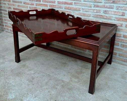 Early 20th Century Wood Coffee Table With Large Removable Tray, 1924, Set Of 2 photo vinterior