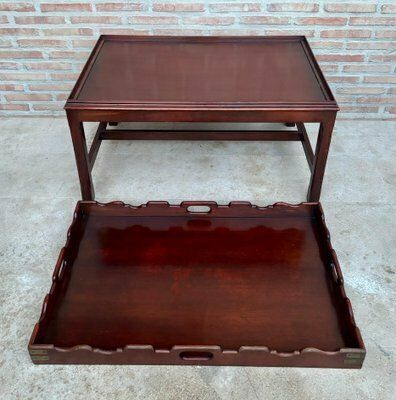 Early 20th Century Wood Coffee Table With Large Removable Tray, 1924, Set Of 2 photo buy