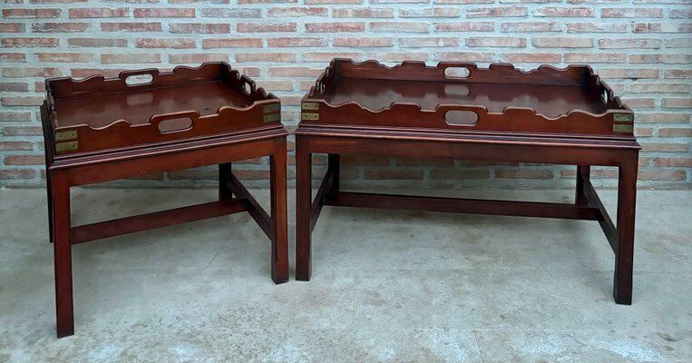 Furniture Early 20th Century Wood Coffee Table With Large Removable Tray, 1924, Set Of 2 photo