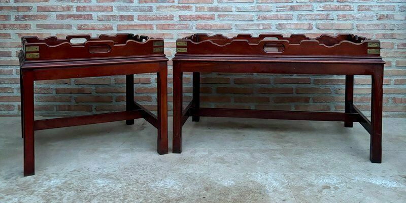 photo buy Early 20th Century Wood Coffee Table With Large Removable Tray, 1924, Set Of 2