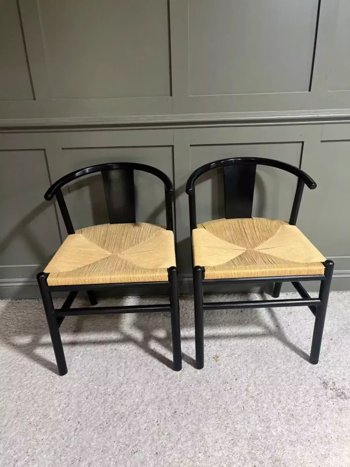 Furniture Danish Style Chair /Desk Chair Black W Paper Rope Seats Kristi Am Pm Chairs photo