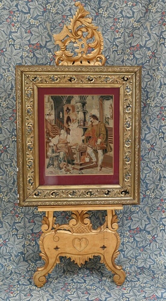 Italian Needlepoint Tapestry Cobbler And Prince Portrait 1860