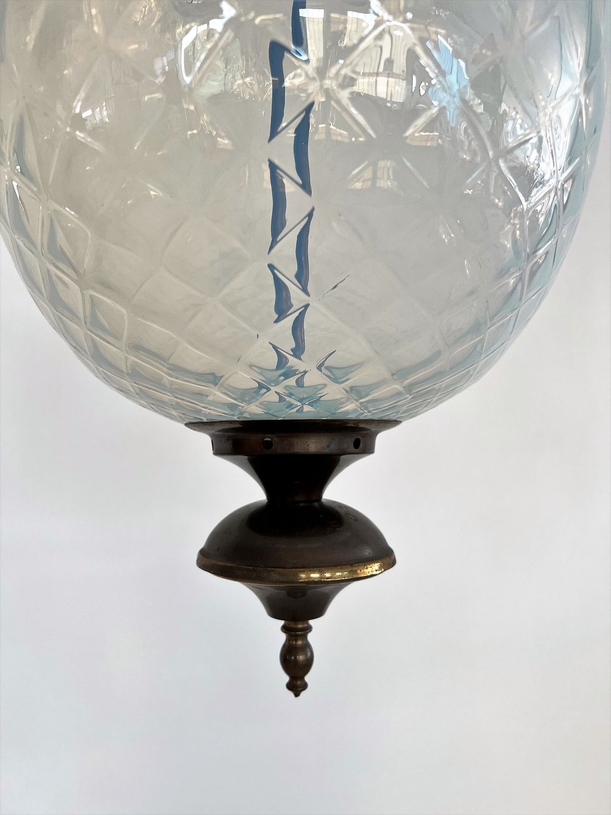 1400.0 Italian Pendant  Lantern In Brass And Opaline Textural Murano Glass, 1970 photo