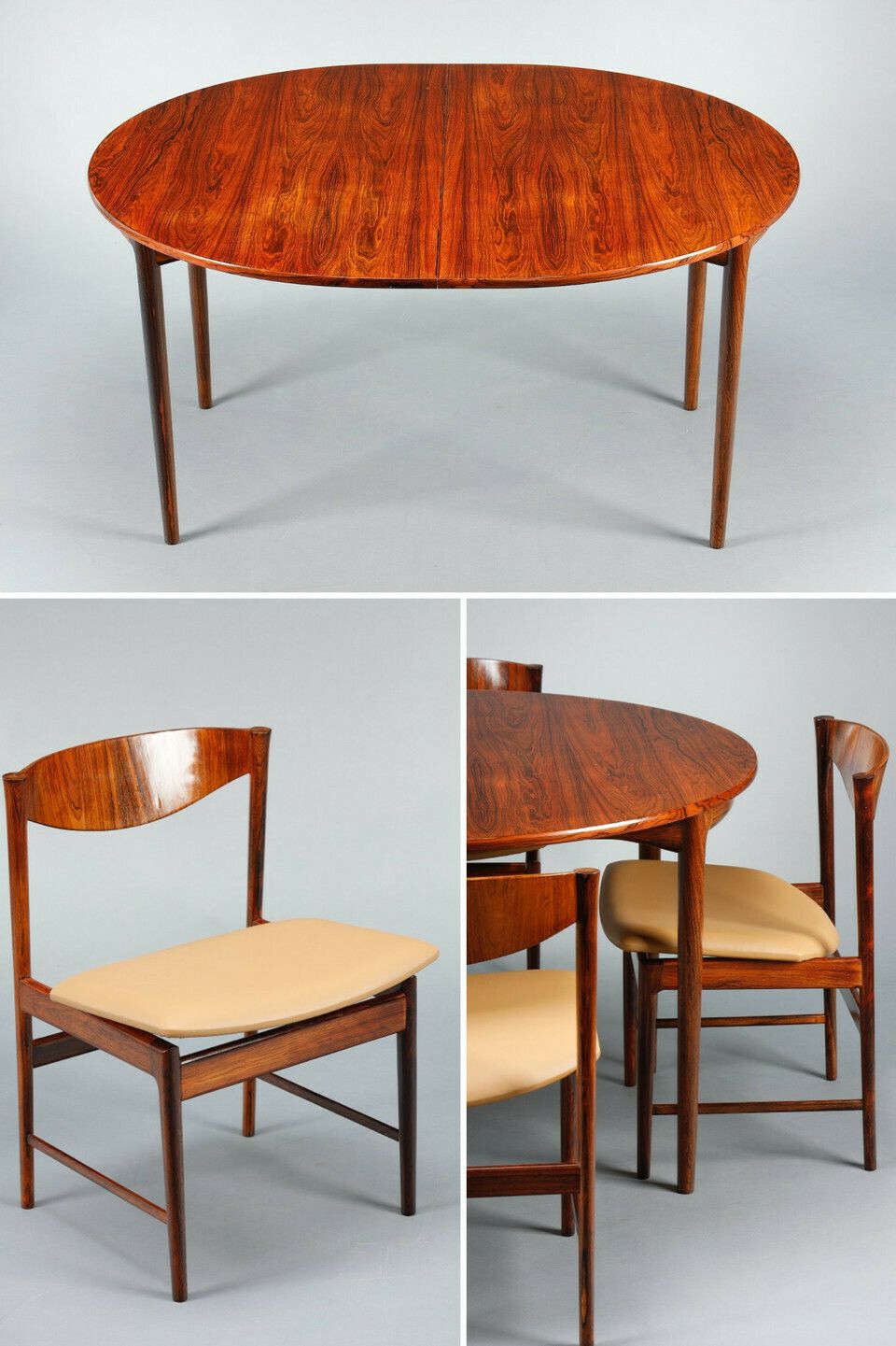 Ib Kofod Larsen Rosewood Dining Table With Extension Leaf And Six Chairs photo furniture
