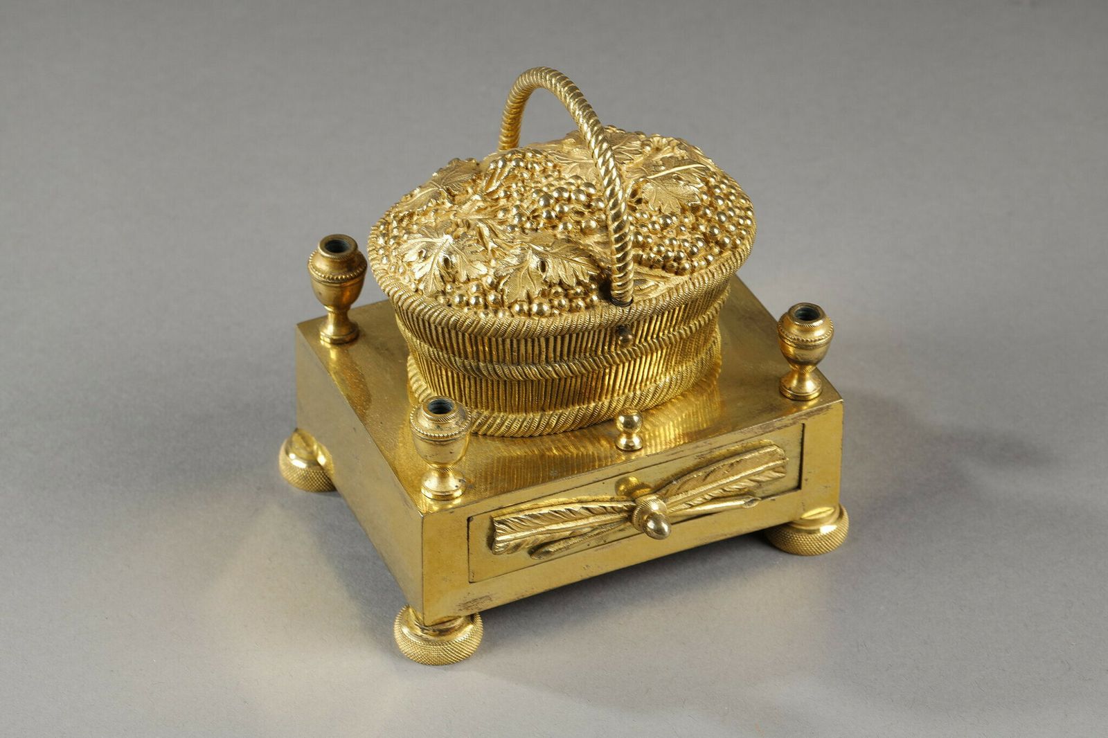 Gilt Bronze Inkwell Forming A Basket Of Grapes photo Home Decor