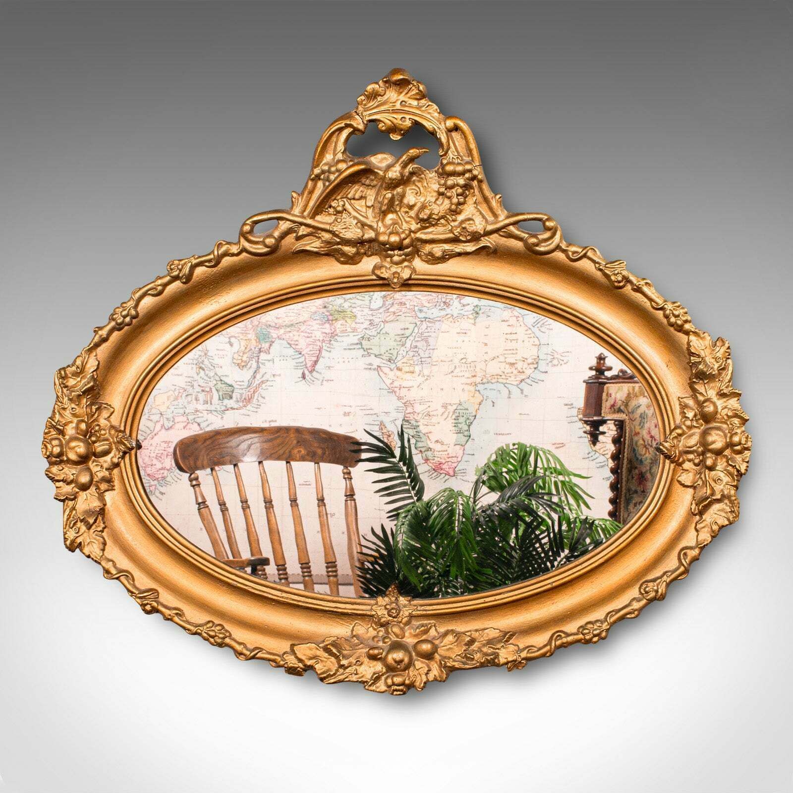 Large Oval Antique Overmantle Mirror, English Gilt Gesso, Lounge, Georgian, 1800 photo furniture