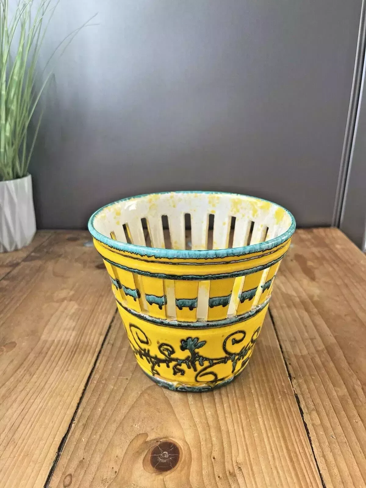 Unusual Pierced Mid Century 60's Italian Pottery Dripglaze Plant Pot Space Age photo for sale