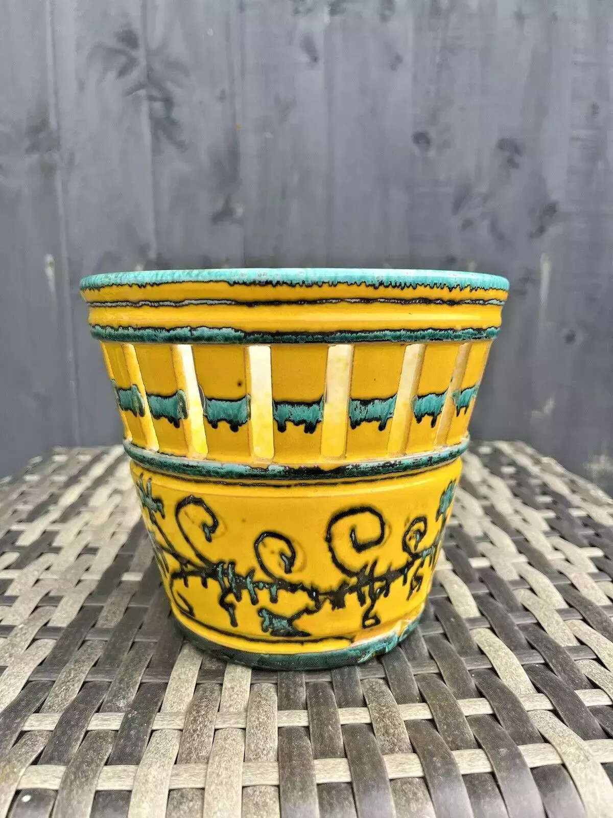 Unusual Pierced Mid Century 60's Italian Pottery Dripglaze Plant Pot Space Age photo buy