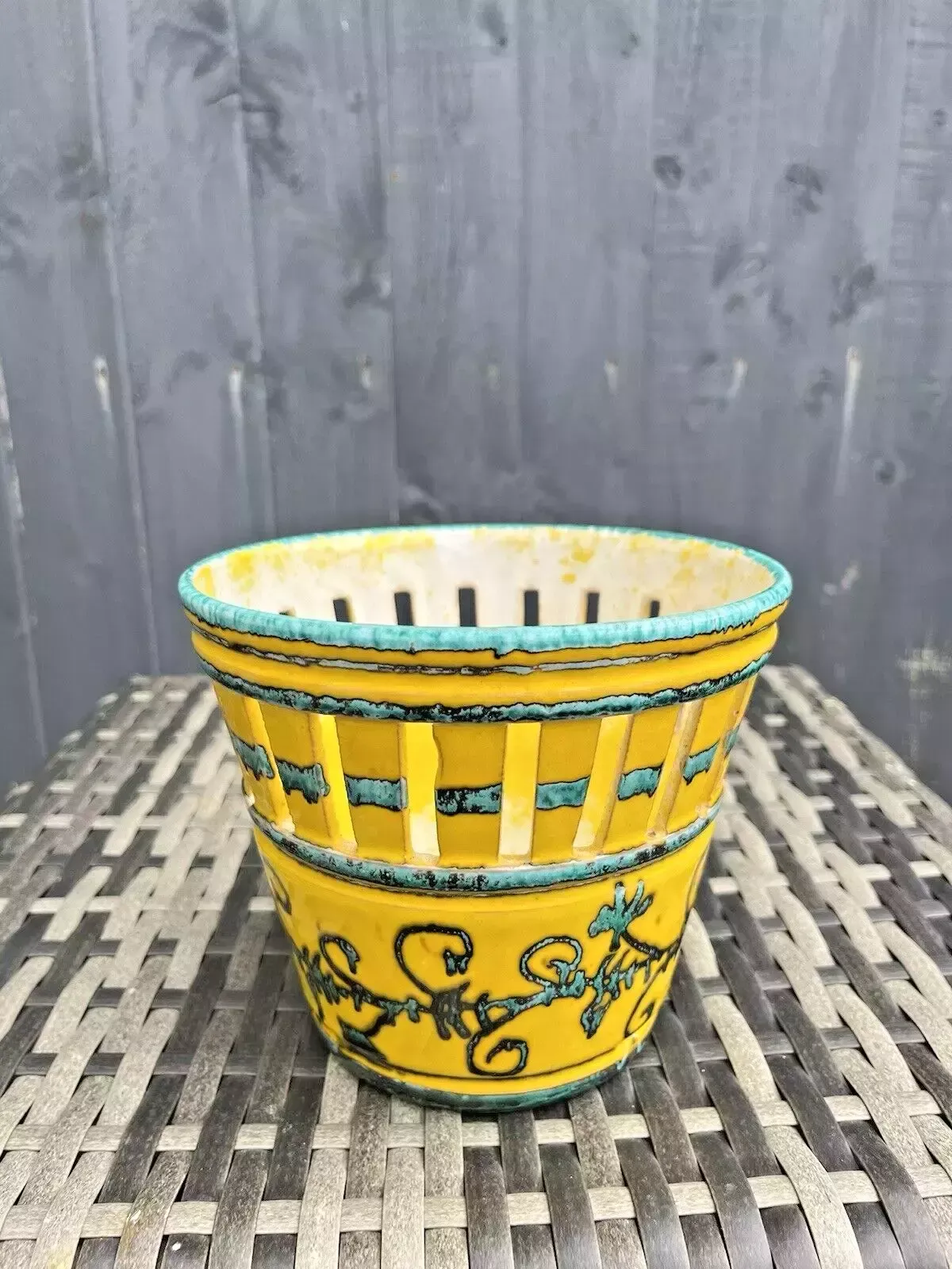 photo furniture Unusual Pierced Mid Century 60's Italian Pottery Dripglaze Plant Pot Space Age